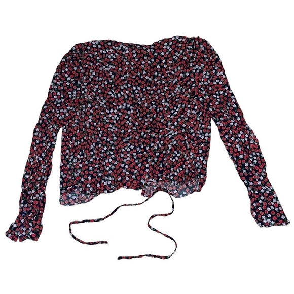 Paris Atelier & Other Stories blue red scallop edge strawberry wrap blouse - Picture 2 of 10